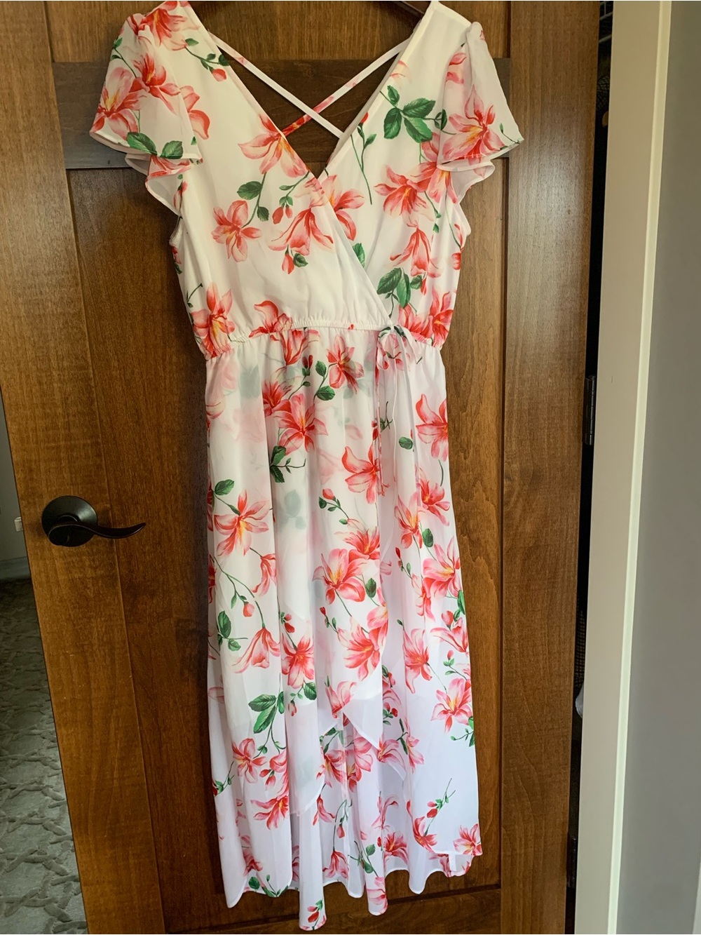 Floral Pink & Green Wrap Midi Dress